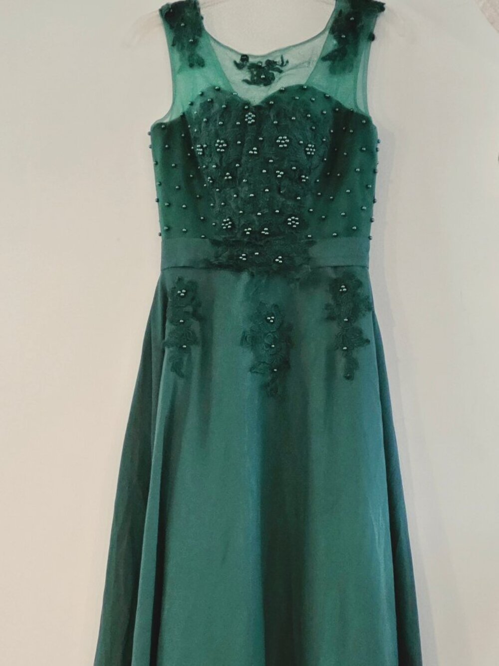 Grace Karin Forest Green Gown Size 2 Beaded A-line Dress